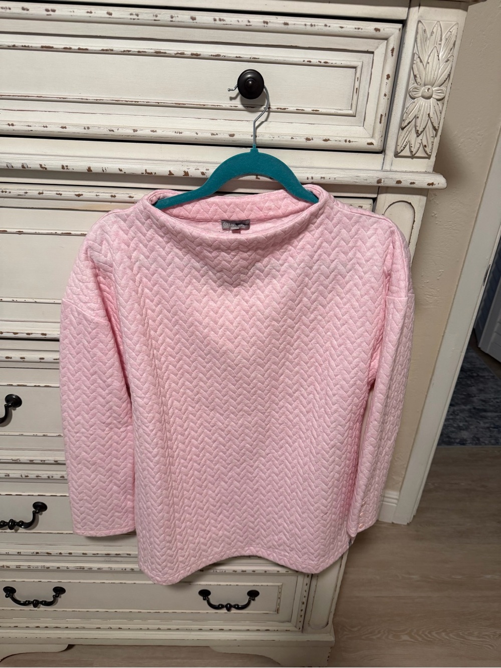 Talbots Light Pink Quilted Cowl Neck Sweater